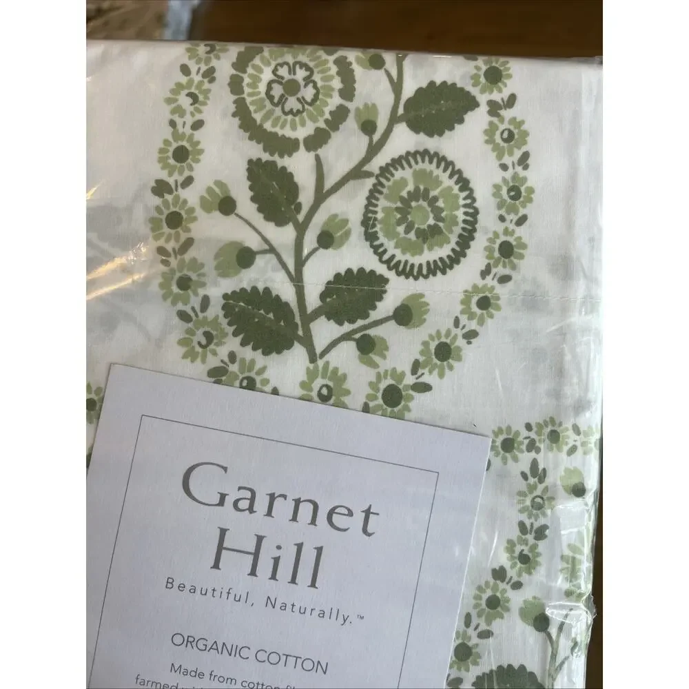 Garnet Hill Organic Cotton Twin Flat Sheet Siesta Green Flower Paisley NIP